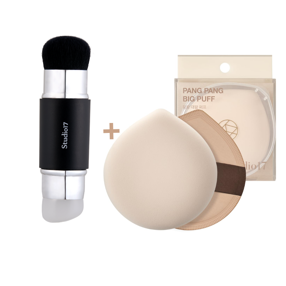 Dual Silicone Blusher Brush and PangPang Triangle Puff — แปรงปัดแก้ม 2 หัว + พัฟสามเหลี่ยม ปลายแหลม Bundle