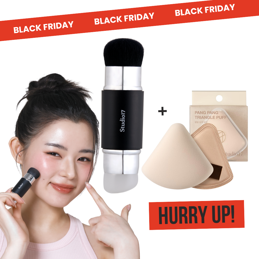 Dual Silicone Blusher Brush and PangPang Triangle Puff — แปรงปัดแก้ม 2 หัว + พัฟสามเหลี่ยม ปลายแหลม Bundle