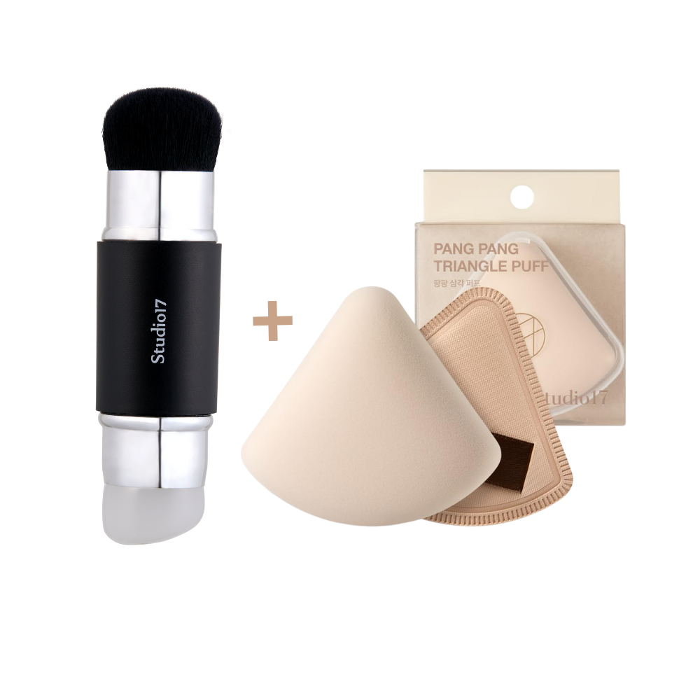 Dual Silicone Blusher Brush and PangPang Triangle Puff — แปรงปัดแก้ม 2 หัว + พัฟสามเหลี่ยม ปลายแหลม Bundle